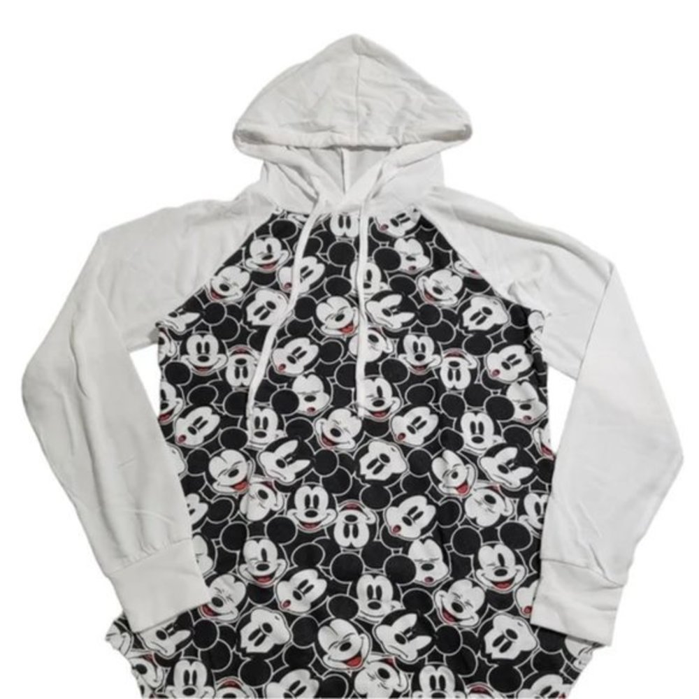 Disney Mickey Mouse Faces All Over Print Lightweight Hooded Sweatshirt - Picture 3 of 5